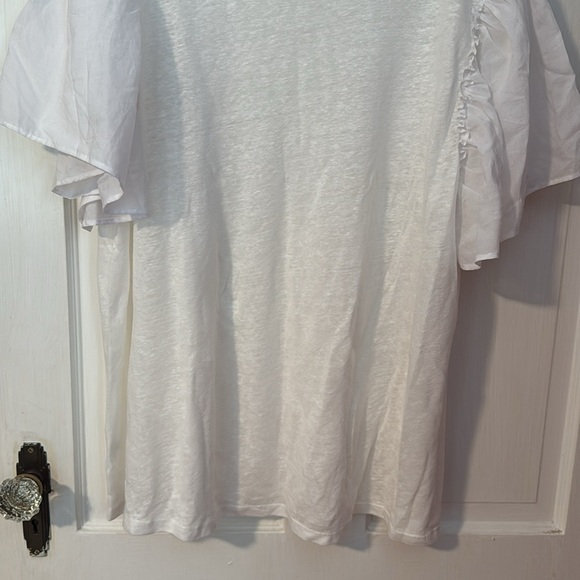 Ann Taylor LOFT White Linen Top Women's Flutter Short Sleeve Shirt XL - Picture 3 of 10